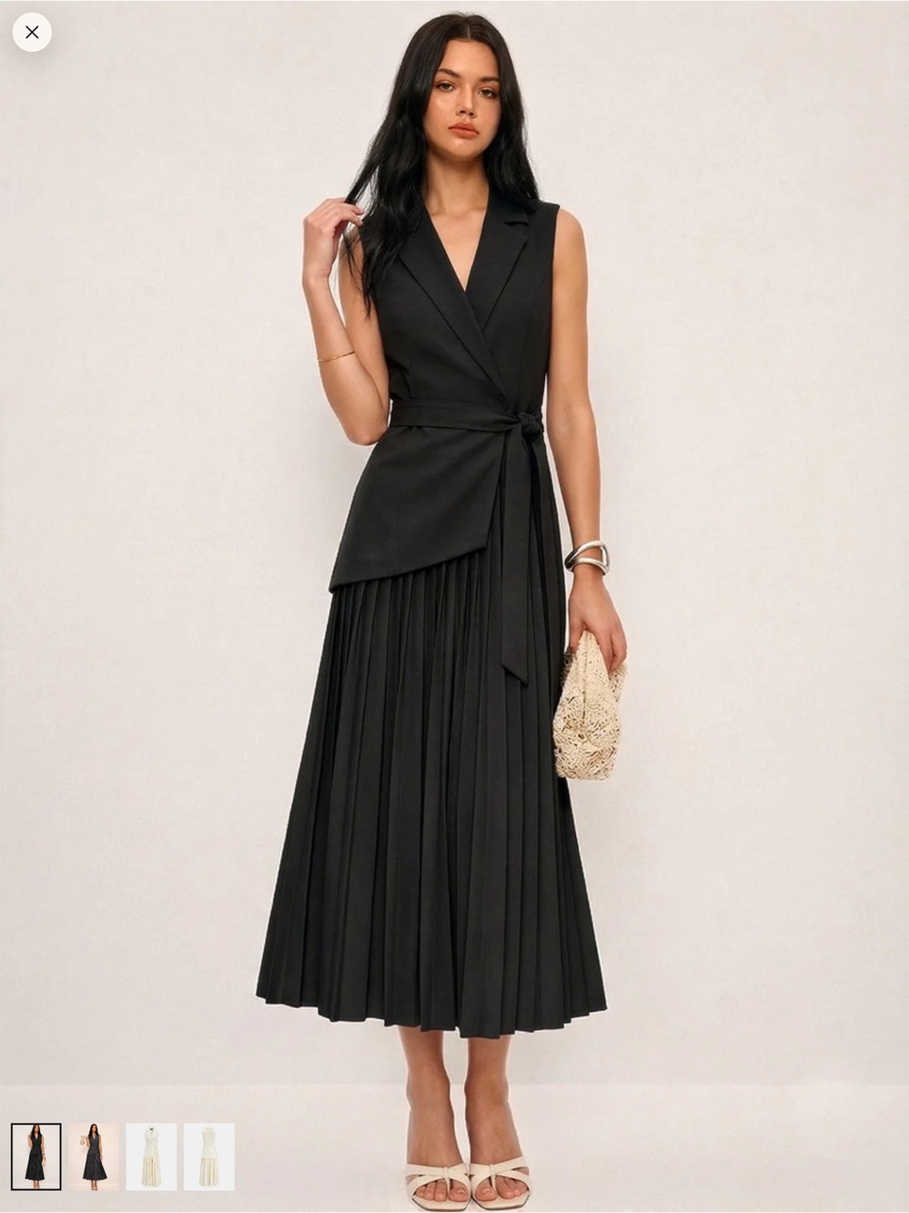 Commense Black Sleeveless Belted Pleated Midi/Maxi Dress